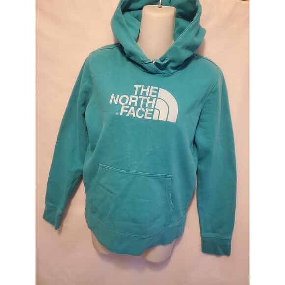 The North Face Sweater Womens Sz Small Teal Blue Logo Half Dome Pullover Hoodie - Picture 1 of 9